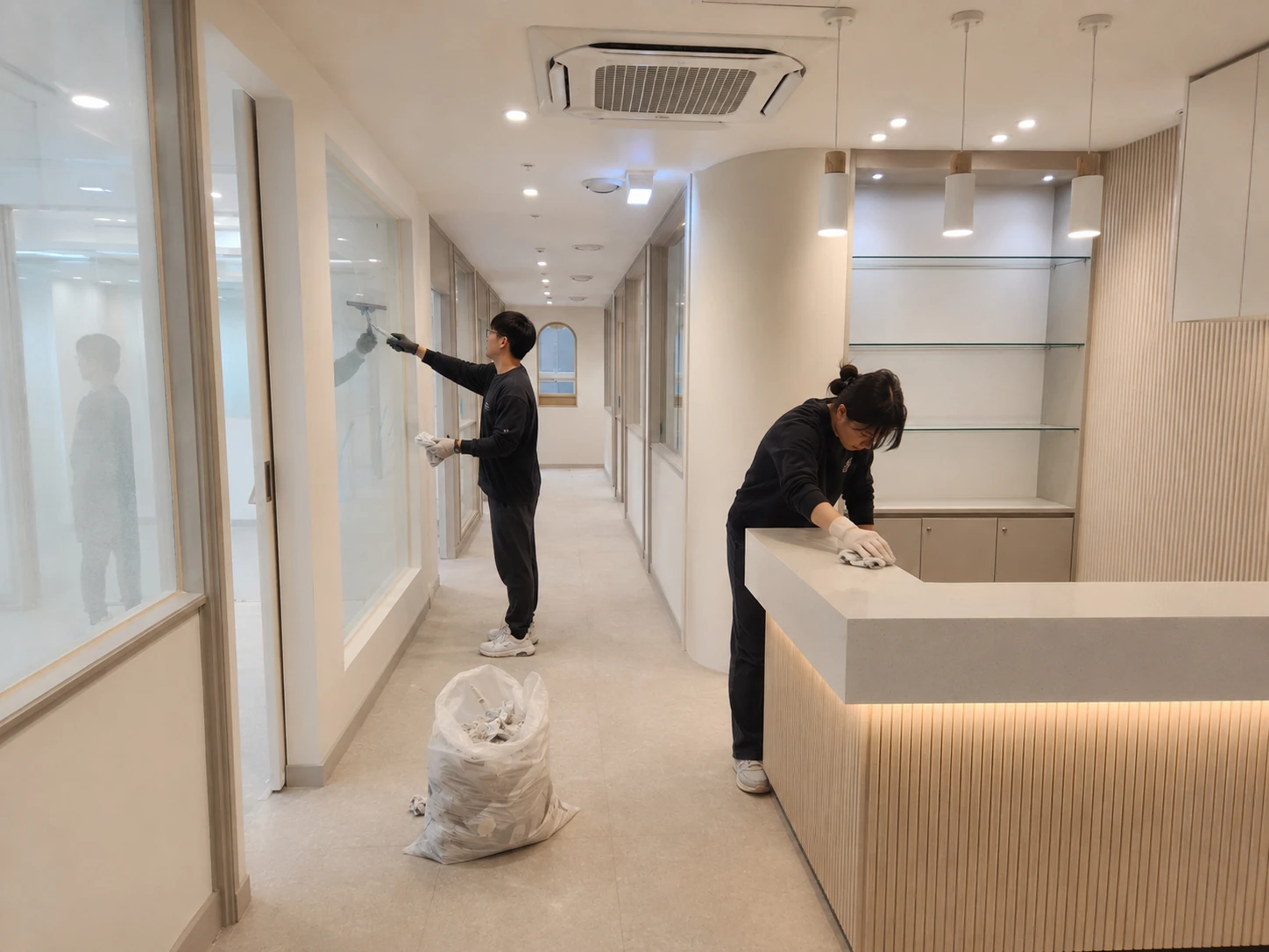 상가 목재벽 유리문 공사현장